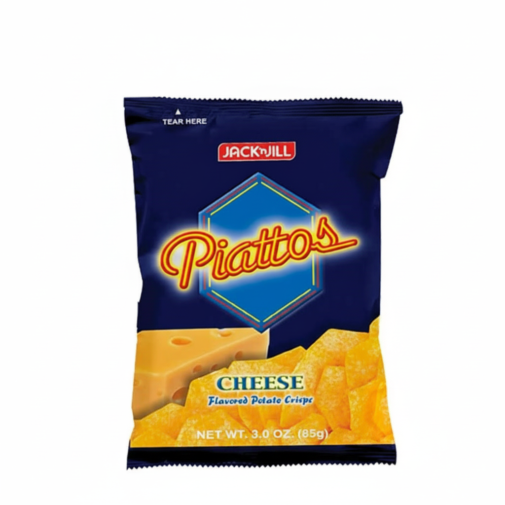 Jack n' Jill Piattos Cheese Flavored Potato Crisps packaging on a white background
